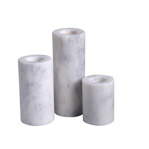 Matheson Set Of 3 White Marble Taper Candle Holders Birch Lane